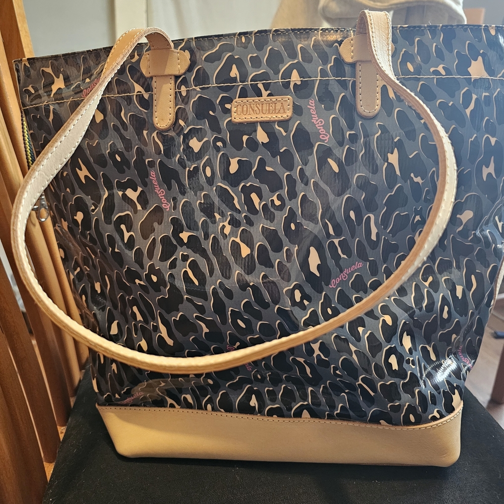 Consuela Leopard Print Tote Bag - Black and Tan